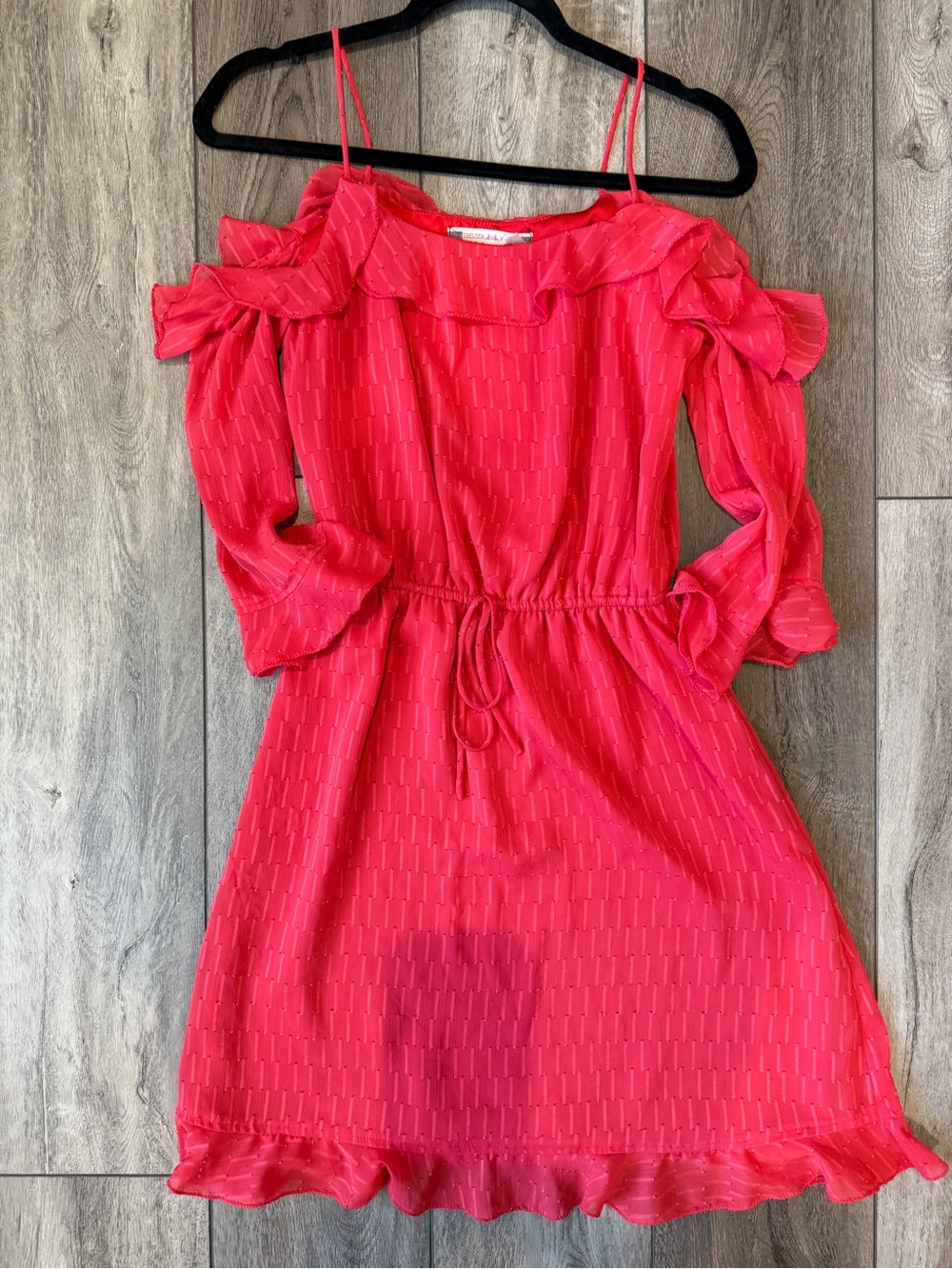 Chelsea & Violet- Y2K Coral Pink Cold-Shoulder Ruffle Dress